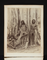 Portrait of three Veddahs, native people in Sri Lanka.