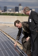 Mayor John Hickenlooper and George Sparks, President and CEO of the Denver Museum of Nature and Science discuss the new solar panels