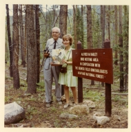 Alfred M. Bailey and daughter Patricia B. Witherspoon at site of Bailey Bird Nesting Area.