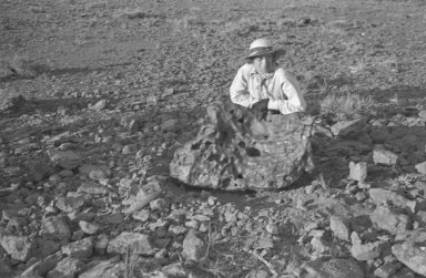 Addie Nininger with meteorite in situ
