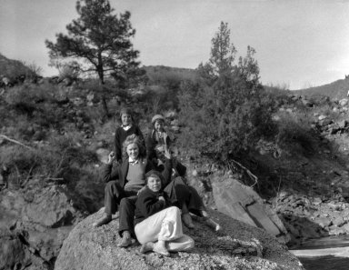 Unidentified young people in mountain setting