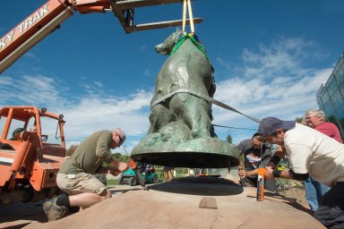 Re-Installing Bronze Sculpture "Grizzly's Last Stand" to South West Corner, Exterior