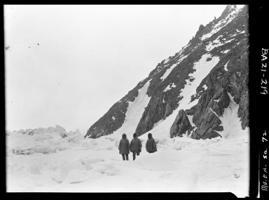 Eskimos standing near Little Diomede Island