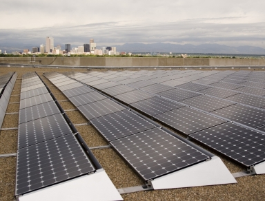 Solar panels on the roof of the Denver Museum of Nature and Science