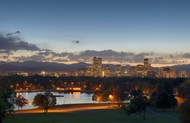 Downtown Denver View in Fall Evening