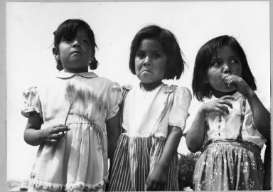 San Ildefonso Pueblo, observations at Corn Dance. Portrait of 3 young girls