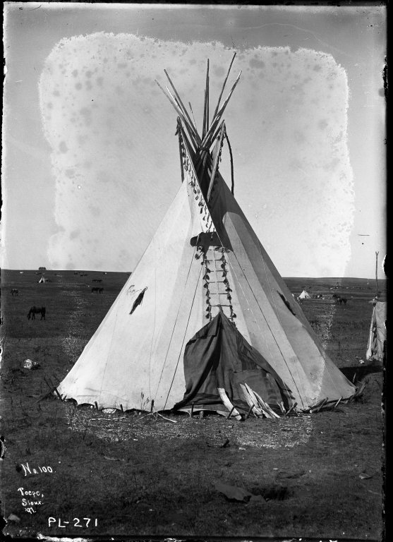 High Pipe's Tipi with scalp locks
